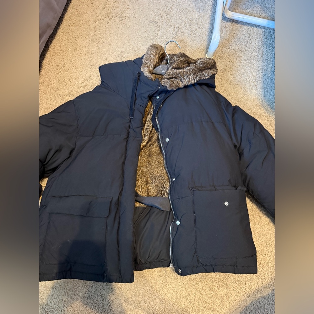 Black Puffer Jacket with Faux Fur Lining